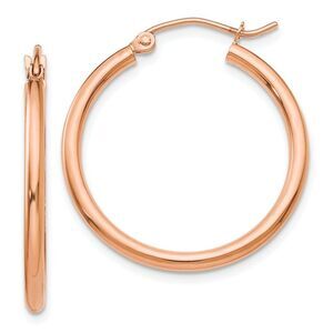 2mm, 14k Rose Gold Polished Round Hoop Earrings, 25mm (1 Inch)